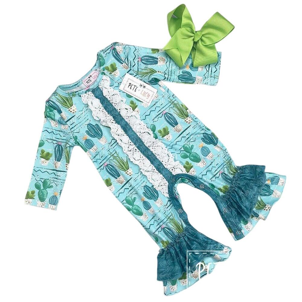 NEW PETE + LUCY girls prickly but cute romper in blue